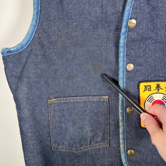 Vintage Carhartt Denim Sherpa Lined Vest Blue Tae Kwon Do Patches Mens - Picture 9 of 15